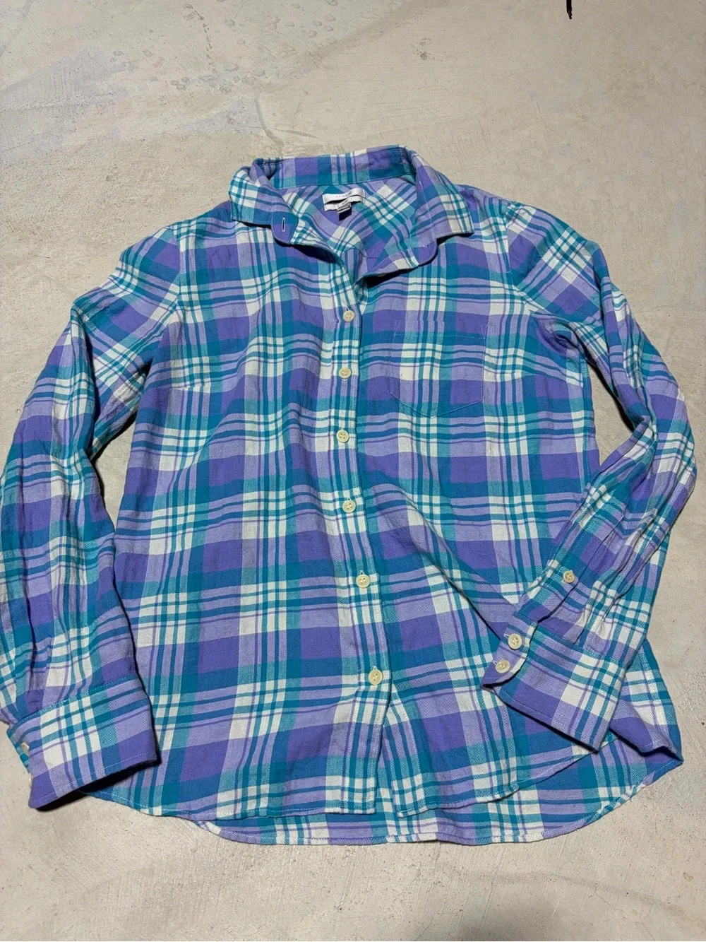 J. Crew boy style Plaid Button-Up Long-Sleeve Shirt in Purple & Blue 4